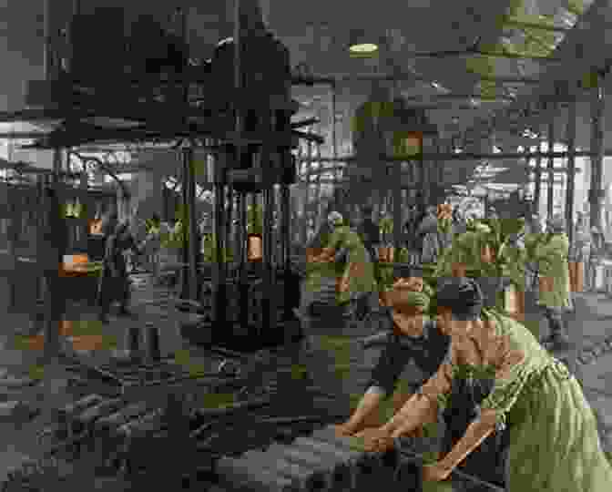 A Painting Depicting A Bustling Factory During The Industrial Revolution, With Workers Operating Machinery. History Of Money And Banking In The United States: The Colonial Era To World War II