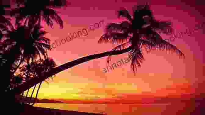 A Vibrant Sunset Over A Polynesian Beach With Palm Trees And Traditional Tikis Ohio Tiki: Polynesian Idols Coconut Trees And Tropical Cocktails