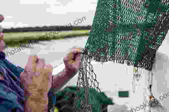 Local Fishermen Mending Nets On A Dock Maine At Last Flourishing