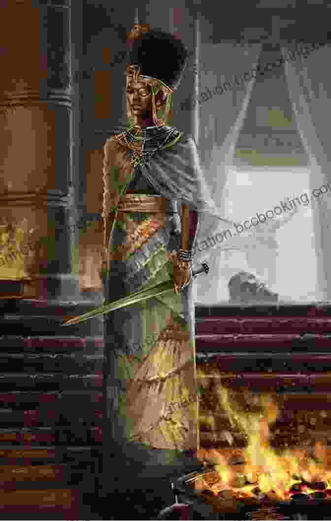 Queen Amani Renas Standing In The Desert With A Sword In Hand Queen Amani Renas: Protector Of Nubia